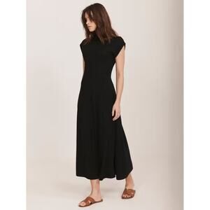 Mint Velvet Womens High Neck Cap Sleeve Dress Size Large Black Classic Modest